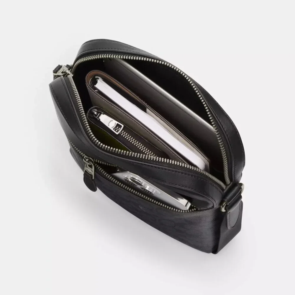 COACH 2PC Leather Houston Flight Bag Black Gunmetal‎ & Zip Card Case NWT